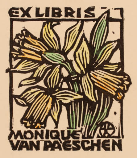 Exlibris by Otto Feil from Austria for Monique Van Paeschen - Flower Flora 