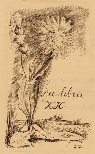 Exlibris by Dalibor Chatrny from Czechoslovakia for Z. K. - Flower Flora 