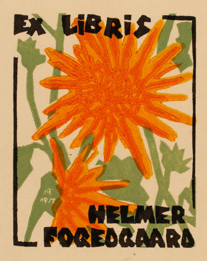 Exlibris by Tibor Moskal from Hungary for Helmer Fogedgaard - Flower Flora 