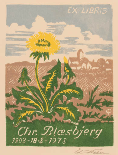 Exlibris by Edmund Peter from Denmark for Christian Blæsbjerg - Flora Scenery/Landscape 