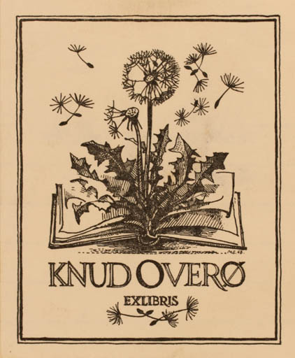 Exlibris by Mads Stage from Denmark for Knud Overø - Book Flora 