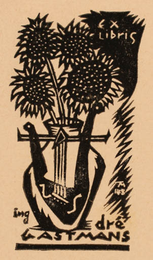 Exlibris by Jocelyn Mercier from France for André Gastmans - Flower Flora 