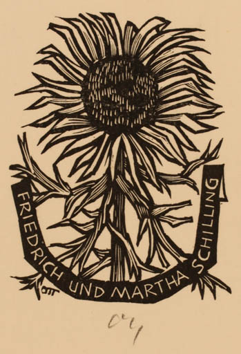 Exlibris by Herbert S. Ott from Germany for Friedrich und Martha Schilling - Flower Flora 