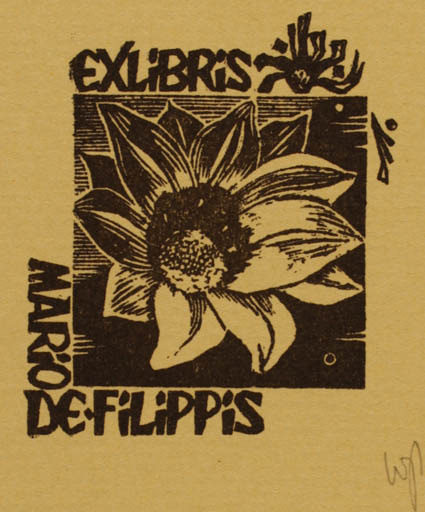 Exlibris by W Palomski from Poland for Mario de Filippis - Flower Flora 