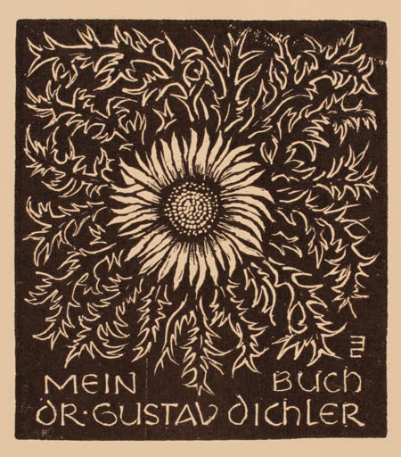 Exlibris by Erich Schöner from Austria for Dr. Gustav Dichler - Flower Flora 