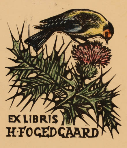 Exlibris by Hugo Silbersky from Czechoslovakia for Helmer Fogedgaard - Flora Bird 