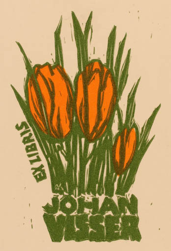 Exlibris by Kàroly Andrusko from Yugoslavia for Johan Visser - Flower Flora 