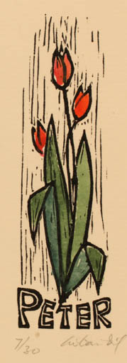 Exlibris by Chr. W. Bauditz from Denmark for Peter Bauditz - Flower Flora 