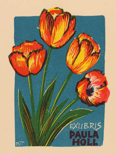 Exlibris by Herbert S. Ott from Germany for Paula Holl - Flower Flora 