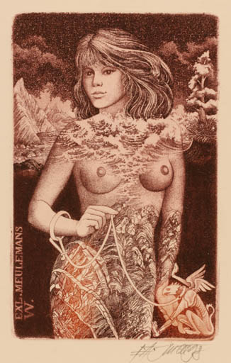 Exlibris by Josef Dudek from Czechoslovakia for Wout Meulemans - Woman Surrealism 