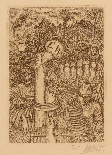 Exlibris by Josef Dudek from Czechoslovakia for E. W. - Surrealism 