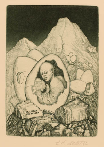 Exlibris by Josef Dudek from Czechoslovakia for Josef De Belder - Mountain Surrealism 