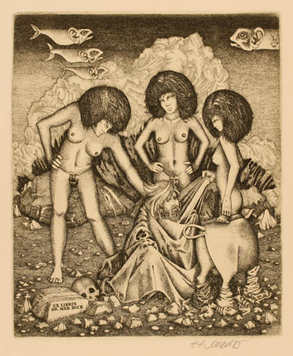 Exlibris by Josef Dudek from Czechoslovakia for Dr. Siegfried Dick - Woman Nude Surrealism 