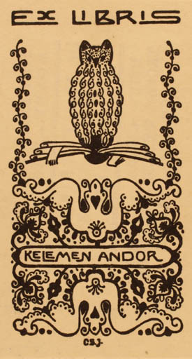 Exlibris by Jozef Cserna from Hungary for Kelemen Andor - Ornament Owl 
