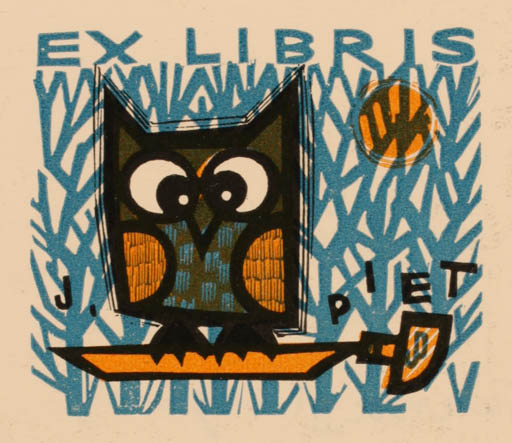 Exlibris by Piet Janssens from Belgium for Piet Janssens - Owl 