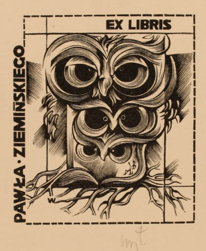 Exlibris by Wojciech Luczak from Poland for Pawla Zieminskiego - Owl 