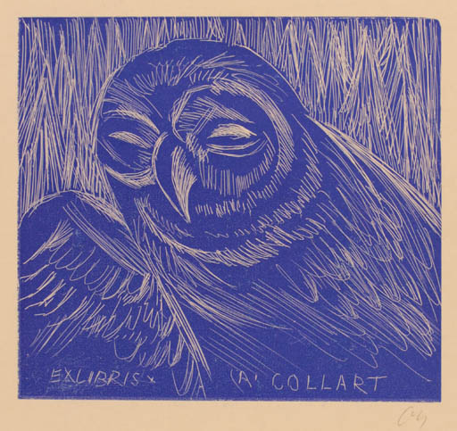 Exlibris by Herbert S. Ott from Germany for Albert Collart - Owl 