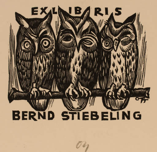 Exlibris by Herbert S. Ott from Germany for Bernd Stiebeling - Owl 