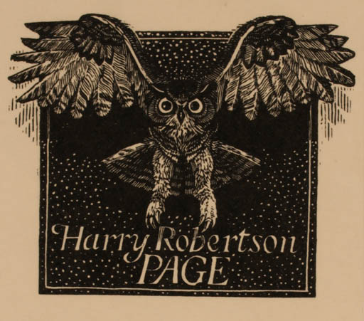 Exlibris by Simon Brett from Great Britain for Harry Robertson - Owl 