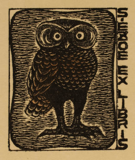 Exlibris by Koho Ouchi from Japan for Shonosuke Ezoe - Owl 