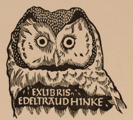 Exlibris by Ottmar Premstaller from Austria for Edeltraud Hinke - Owl 