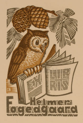 Exlibris by Wladimir Swalow from Russia for Helmer Fogedgaard - Book Owl 