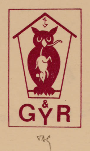 Exlibris by Gerhard Tag from Germany for ? Gyr - Fauna Owl 