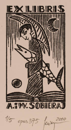 Exlibris by Malgorzaty Seweryn from Poland for A.W. Sobieraj - Book Fish Man 