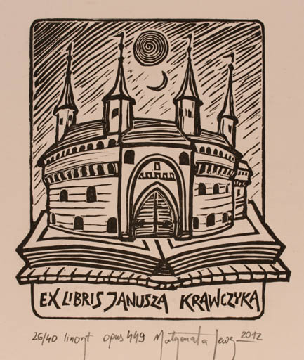 Exlibris by Malgorzaty Seweryn from Poland for Janusza Krawczyka - Book Castle/Palace 