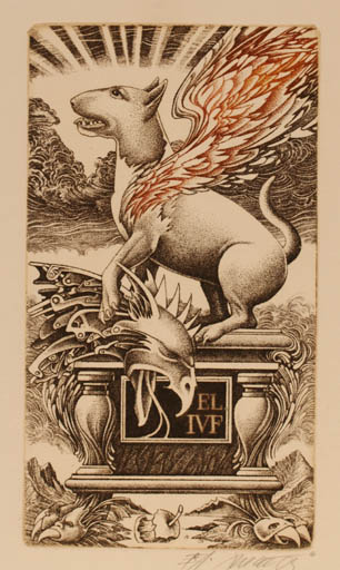 Exlibris by Josef Dudek from Czechoslovakia for ? I.V.P. - Fauna Fruit Surrealism 