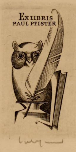 Exlibris by Oswin Volkamer from Germany for Paul Pfister - Book Owl 