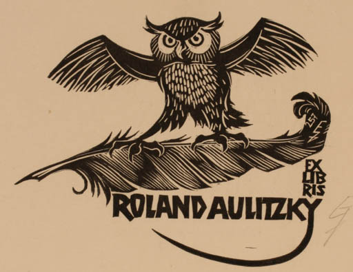 Exlibris by Erhard Zierold from Germany for Roland Aulitzky - Owl 