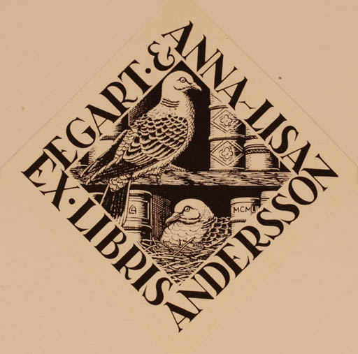 Exlibris by Louis M. J. Asperslag from Belgium for Gart & Anna- Lisa Andersson - Book Bird 