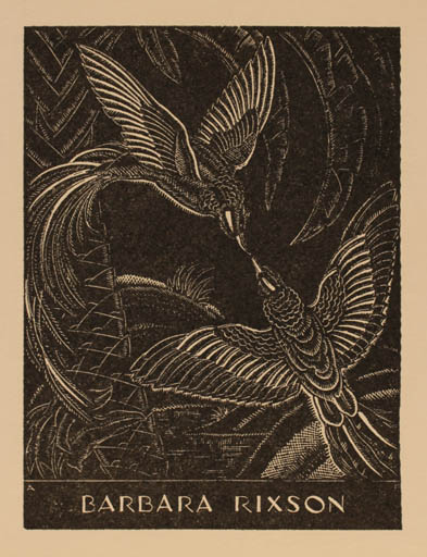 Exlibris by A Flint from Australia for Barbara Rixson - Fauna Bird 