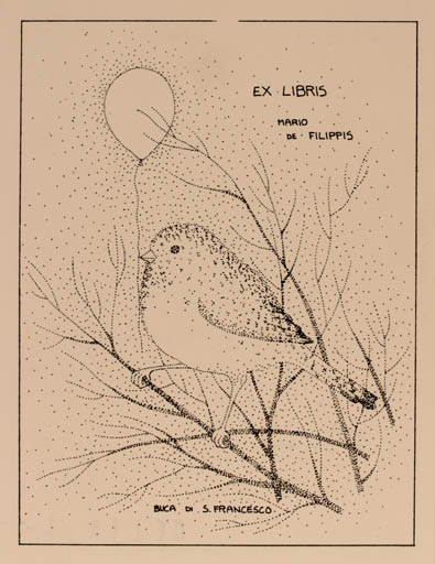 Exlibris by L Cella from Italy for Mario de Filippis - Fauna Bird 