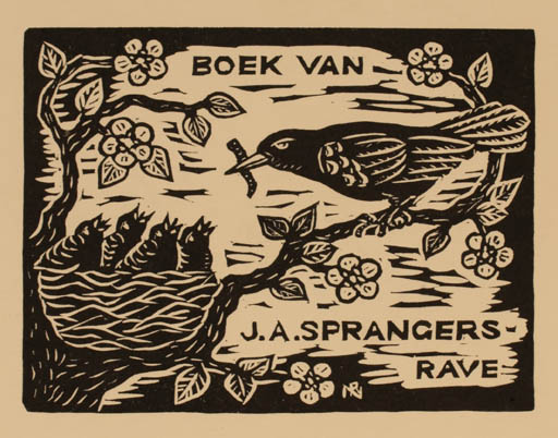 Exlibris by Ru Niemeyer from Netherland for J.A. Sprangers - Fauna Bird 