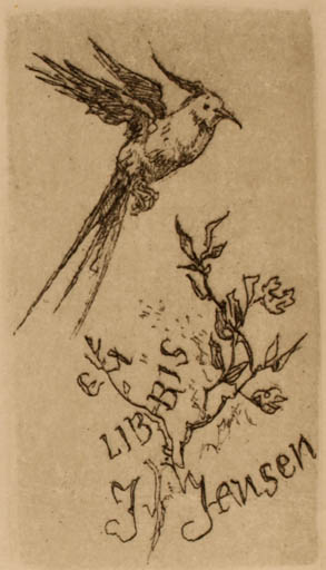 Exlibris by Jaroslav Vodrazka from Czechoslovakia for J Jensen - Fauna Bird 