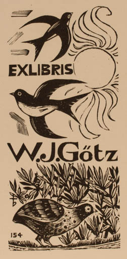 Exlibris by Oriol M. Divi from Spain for W. J. Götz - Fauna Bird Scenery/Landscape 