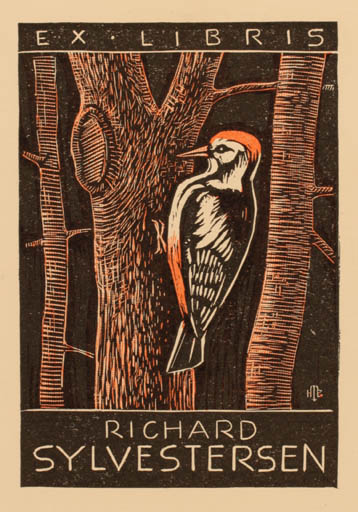 Exlibris by Hans Michael Bungter from Germany for Richard Sylvestersen - Bird Tree 