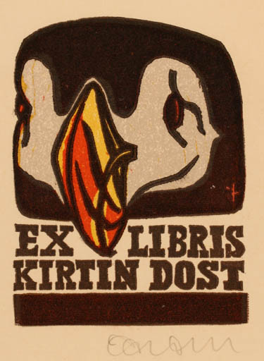 Exlibris by Jürgen Dost from Germany for Kirtin Dost - Bird 