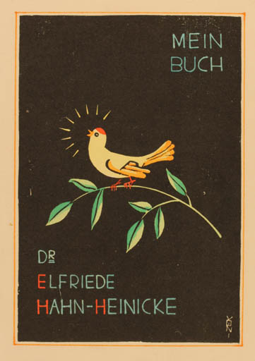 Exlibris by M Parizek from Czechoslovakia for Elfriede Hahn-Heinicke - Bird 