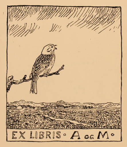 Exlibris by Johannes Larsen from Denmark for Mogens Hansen - Bird Scenery/Landscape 