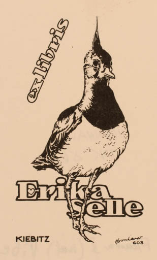 Exlibris by Hans Chr. Hornhaver from Denmark for Erika Selle - Bird 