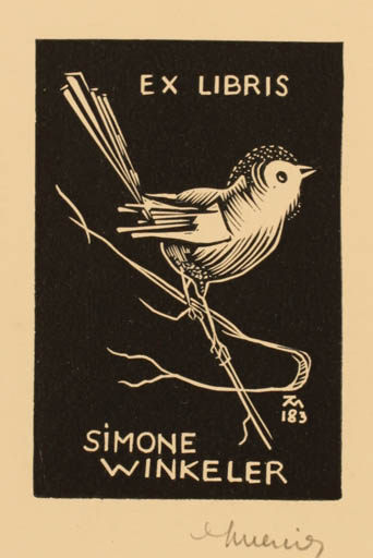 Exlibris by Jocelyn Mercier from France for Simone Winkeler - Bird 