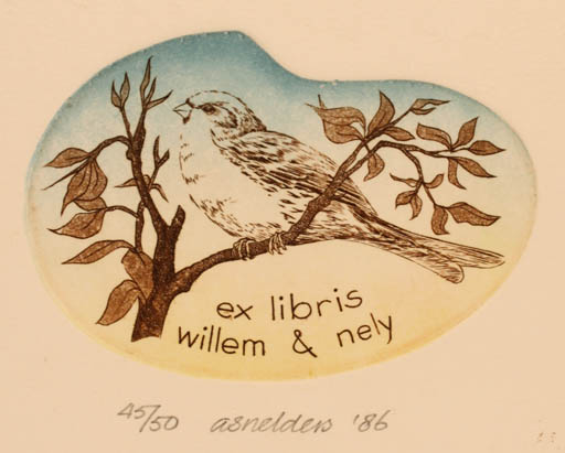 Exlibris by Ad. Snelders from Netherland for Willem & Nely van de Weerd - Bird 