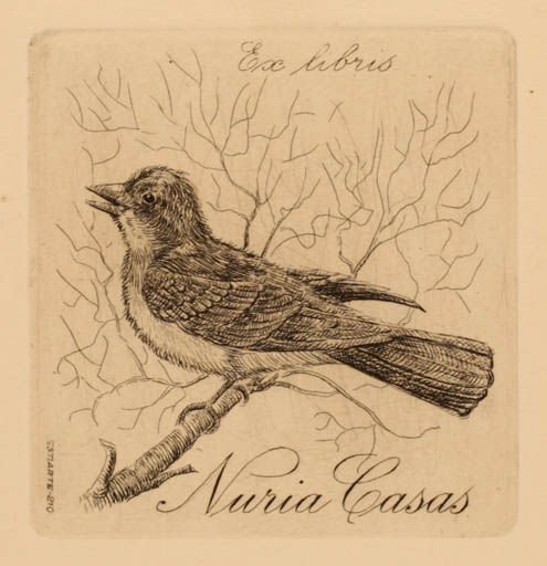 Exlibris by Juan Estiarte from Spain for Nuria Casas - Bird 