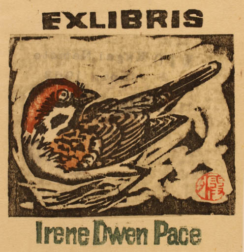 Exlibris by Kagai Nemoto from Japan for Irene Dwen Pace - Bird 