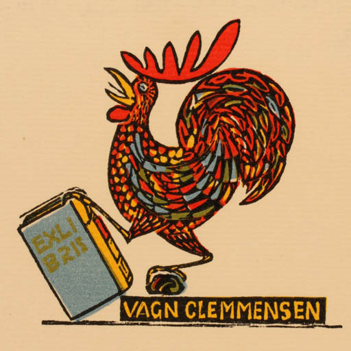 Exlibris by Chr. W. Bauditz from Denmark for Vagn Åge Clemmensen - Book Fauna Bird 