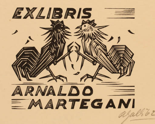 Exlibris by Aldo Galli from Italy for Arnaldo Martegani - Bird 