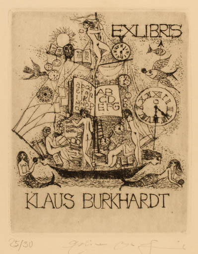 Exlibris by ? ? from Unknown for Klaus Burkhardt - Mermaid 